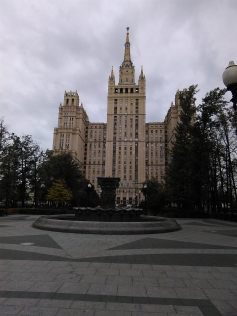 This building towering over the street is one of Stalin's buildings. It reminds you of a supervillain's lair, doesn't it?